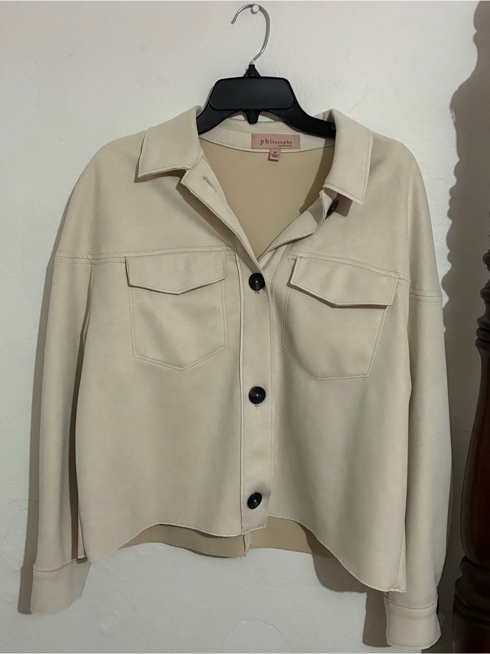 Philosophy Cream Button-Front Jacket with Black Buttons